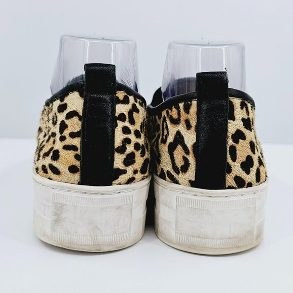 Halogen Baylee Platform Sneakers 9.5 M Leopard Calf Hair Fur Black Tan Slip Ons - Picture 7 of 12